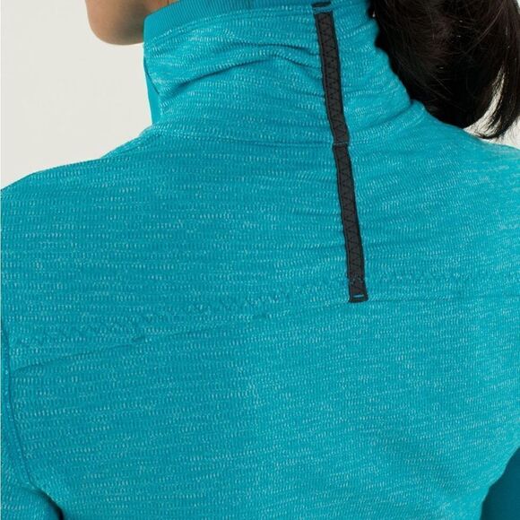 Lululemon base runner Mini Check Pique Surge Heathered Turquoise Pullover Sz 6 - Picture 5 of 16